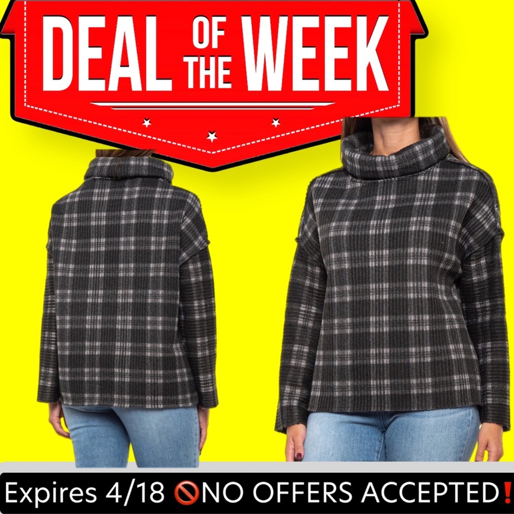 🔥🆕 Dylan mock neck black and gray Double Plaid Shirt